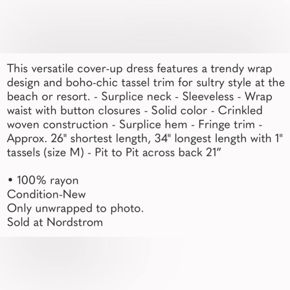 NWT-Athena White Swim Cover-Up with Deep V-Neck and Tassel Trim M - Picture 6 of 7